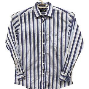 Bugatchi Uomo Mens Shirt XL Blue Stripe Button Up Long Sleeve 100% Cotton Preppy